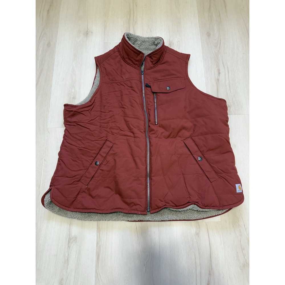 Men's Carhartt Sherpa Lined Full Zip Red Vest Quilted Size XL